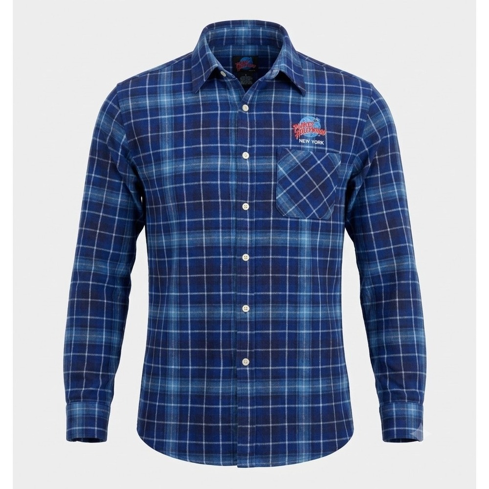 Planet Hollywood Vintage Men's Blue Plaid Flannel Button Up Shirt. Size L
